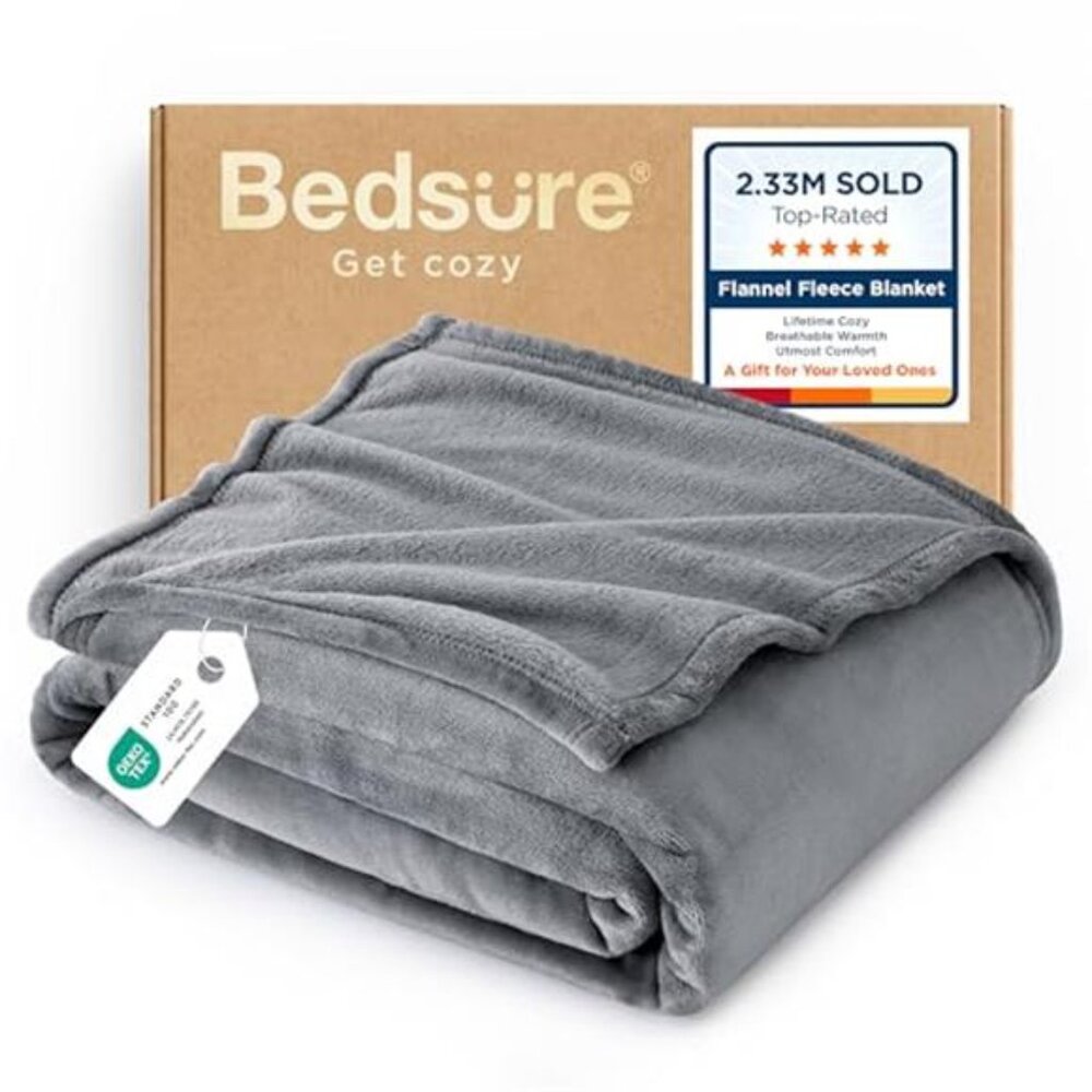 Twin Fleece Blanket Soft Cozy Warm Lightweight Grey Plush Throw Bed Sofa Couch